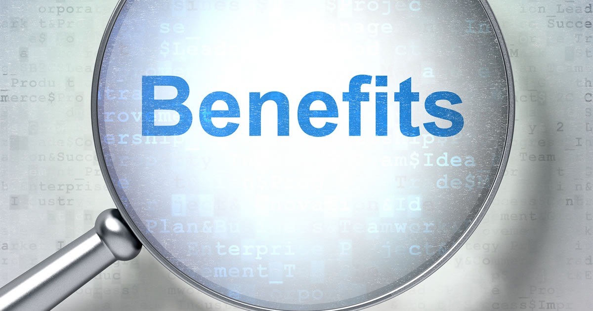 Magnifying glass showing the word benefits