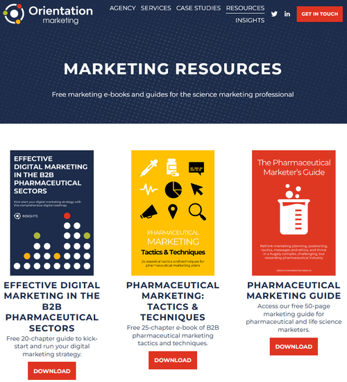 Screenshot of Orientation Marketing’s resources page