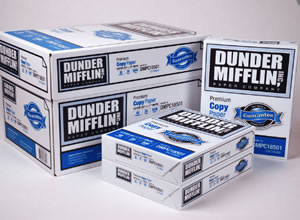 Dunder Mifflin branded boxes of paper
